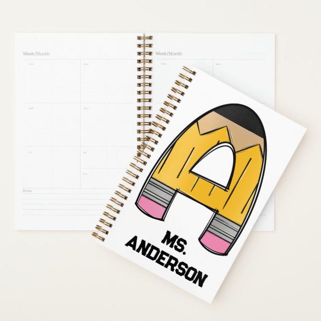 Personalized Teacher Planner – Pencil Initial (Display)