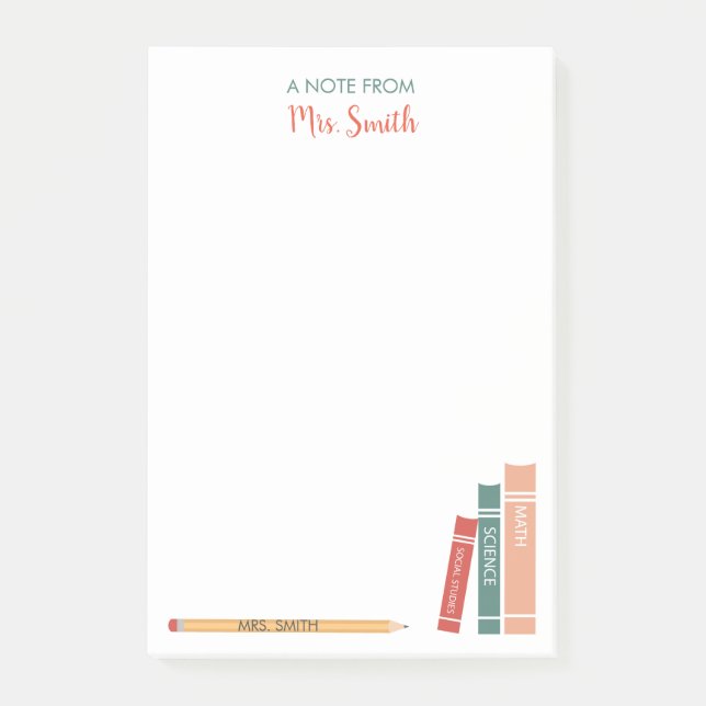 Personalized Teacher Post-It Notes Books and Penci (Front)