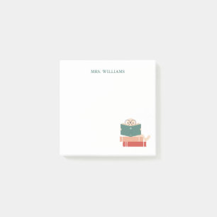 Personalized Teacher Post-It Notes Bookworm