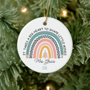 personalized teacher rainbow Christmas, Custom Ceramic Ornament