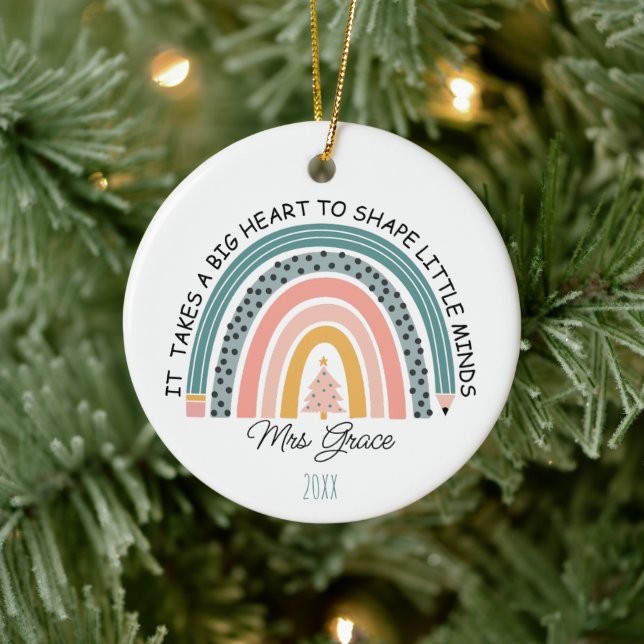 personalized teacher rainbow Christmas, Custom Ceramic Ornament (Tree)
