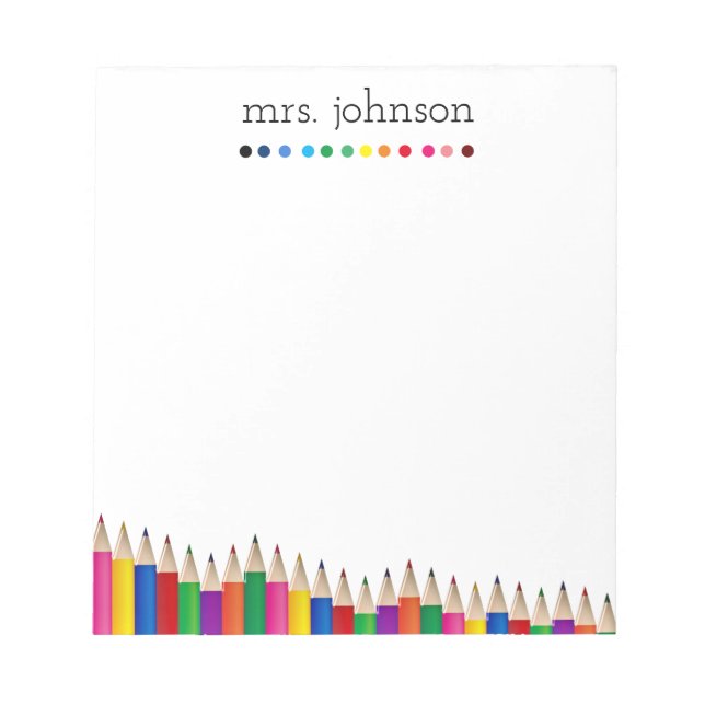 Personalized Teacher Rainbow Pencil Notepad (Front)