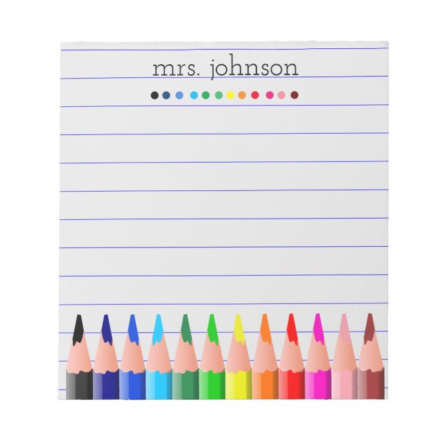 Personalized Teacher Rainbow Pencil Notepad (Front)