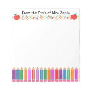 Personalized Teacher Rainbow Pencil Notepad