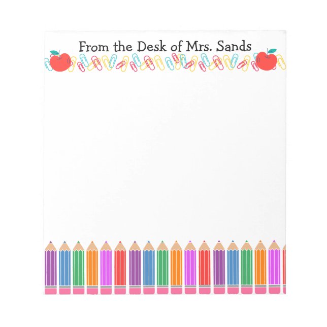 Personalized Teacher Rainbow Pencil Notepad (Front)