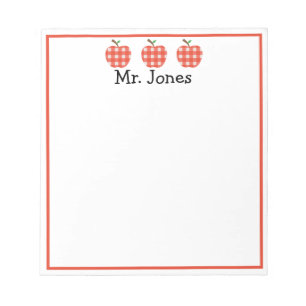 Personalized Teacher Red Apple Gingham Plaid Notep Notepad