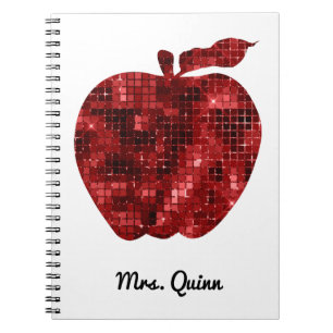 Personalized Teacher Red Faux Sequin Apple Planner Notebook