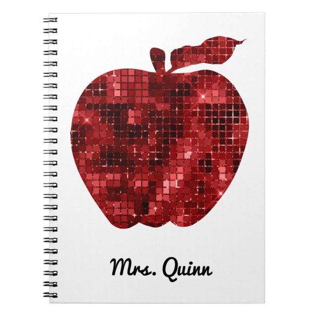 Personalized Teacher Red Faux Sequin Apple Planner Notebook (Front)