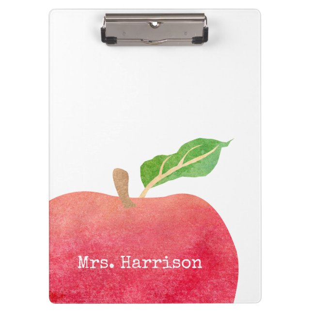Personalized Teacher Red Watercolor Apple School Clipboard (Front)