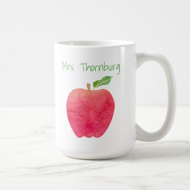 Personalized Teacher Red Watercolor Apple Teachers Coffee Mug (Right)