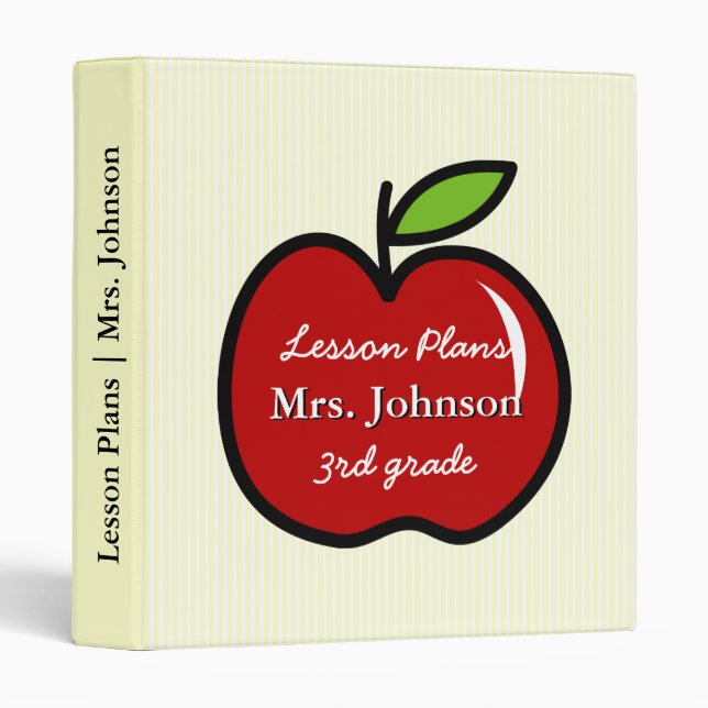 Personalized teacher school binder with red apple (Front/Spine)