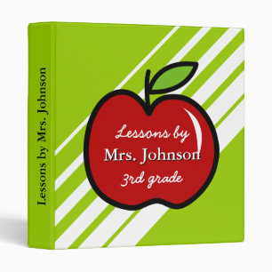 Personalized teacher school binder with red apple