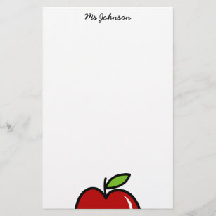 Personalized teacher stationery paper   red apple