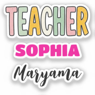 Personalized Teacher Text + Cute Name Colourful