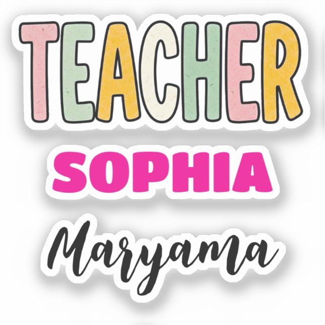 Personalized Teacher Text + Cute Name | Colourful  (Front)