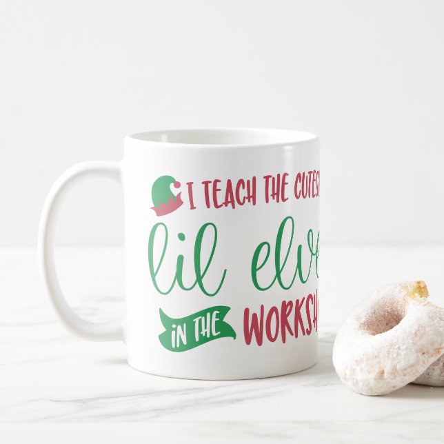 Personalized Teacher to the Cutest Elves Gift Coffee Mug (With Donut)