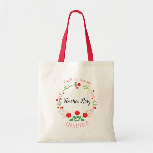 Personalized Teacher Tote Bag (Flower Frame) (Front)
