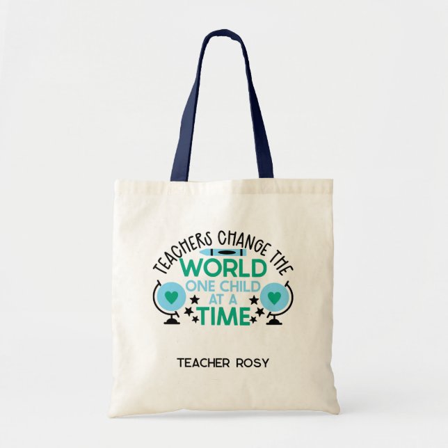 Personalized Teacher Tote Bags Change The World (Front)