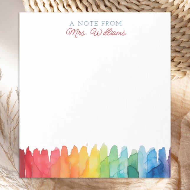 Personalized Teacher Watercolor Rainbow  Notepad (Creator Uploaded)