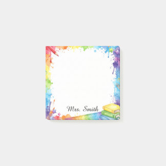 Personalized Teacher Watercolor Splatter Sticky Post-it Notes