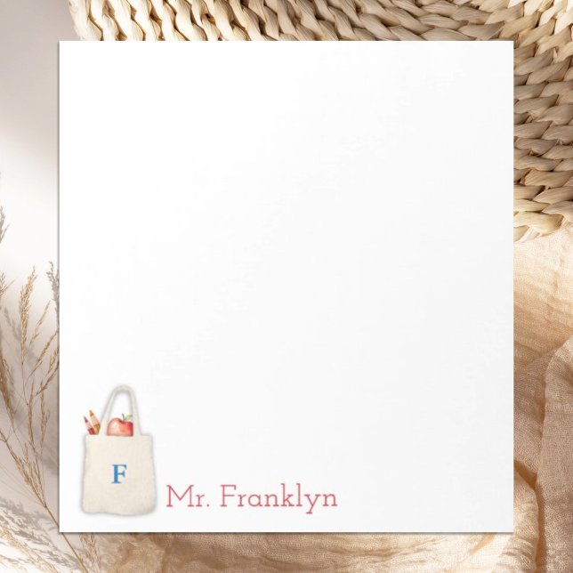 Personalized Teacher Watercolor Tote with apple Notepad (Creator Uploaded)
