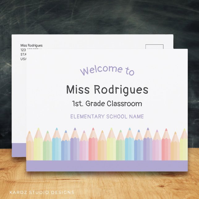 Personalized Teacher Welcome Back School Postcard (Edit the grade, name, and school. Add your info and message on the back.)