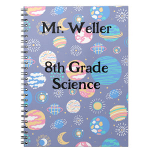 Personalized teacher with planets on navy blue notebook