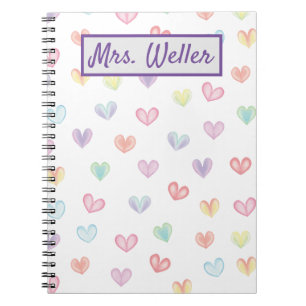 Personalized Teacher with watercolor hearts Notebook