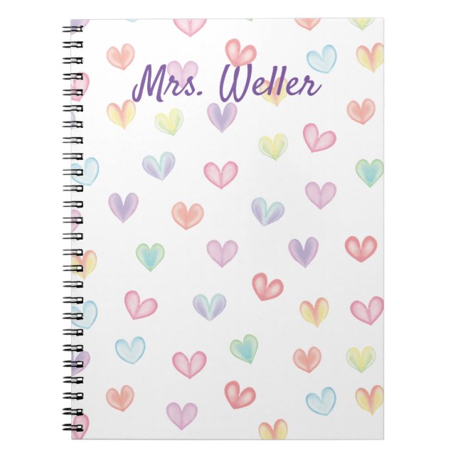 Personalized Teacher with watercolor hearts Notebook (Front)