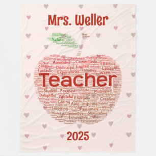 Personalized Teacher Word Art Apple Gift Fleece Blanket