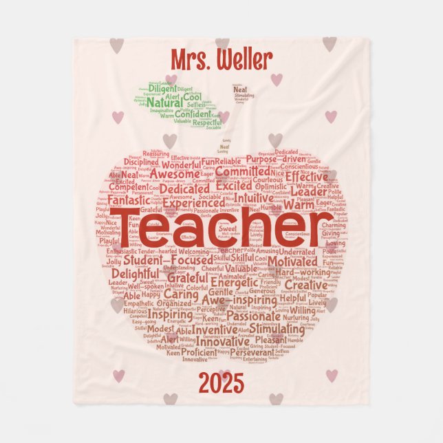 Personalized Teacher Word Art Apple Gift  Fleece Blanket (Front)