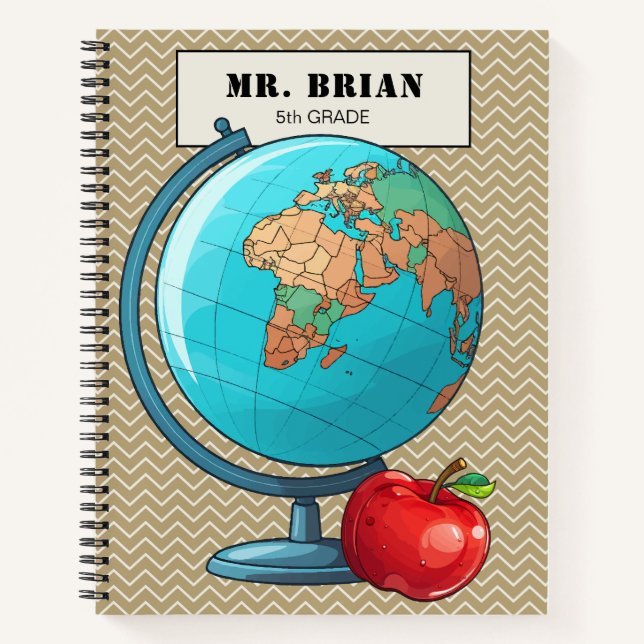 Personalized Teacher World Globe Notebook (Front)