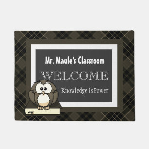Personalized Teachers Brown Plaid Welcome Doormat