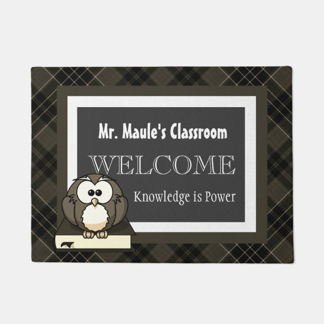 Personalized Teachers Brown Plaid Welcome Doormat (Front)