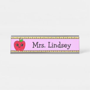 Personalized Teacher's Cartoon Apple and Ruler Desk Name Plate