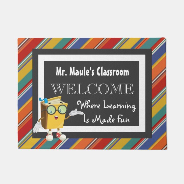 Personalized Teachers Fun Stripes Welcome Doormat (Front)