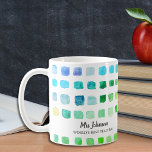 Personalized Teacher's Green Coffee Mug<br><div class="desc">This coffee mug is decorated with a green and turquoise watercolor pattern and is dedicated to the World's Best Teacher. Easily customizable. To edit further use the Design Tool to change the font, font size, or colour. Because we create our artwork you won't find this exact image from other designers....</div>