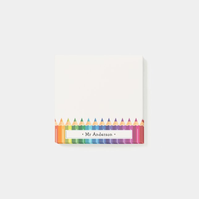 Personalized Teacher's Name Colorful Pencils Post-it Notes (Front)