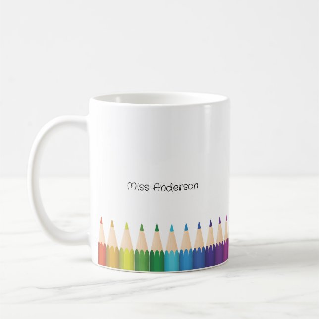 Personalized Teacher's Name Colourful Pencils Coffee Mug (Left)