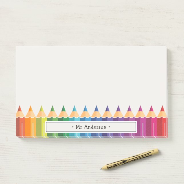 Personalized Teacher's Name Colourful Pencils Post-it Notes (On Desk)