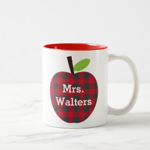 Personalized Teacher's Plaid Apple Two-Tone Coffee Mug