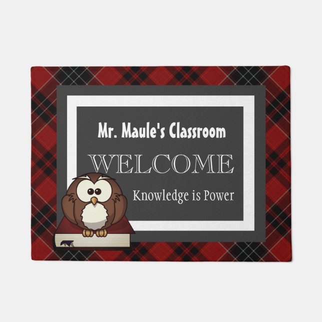 Personalized Teachers Plaid Welcome Doormat (Front)