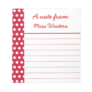 Personalized Teacher's Red Dots Notepad Gift