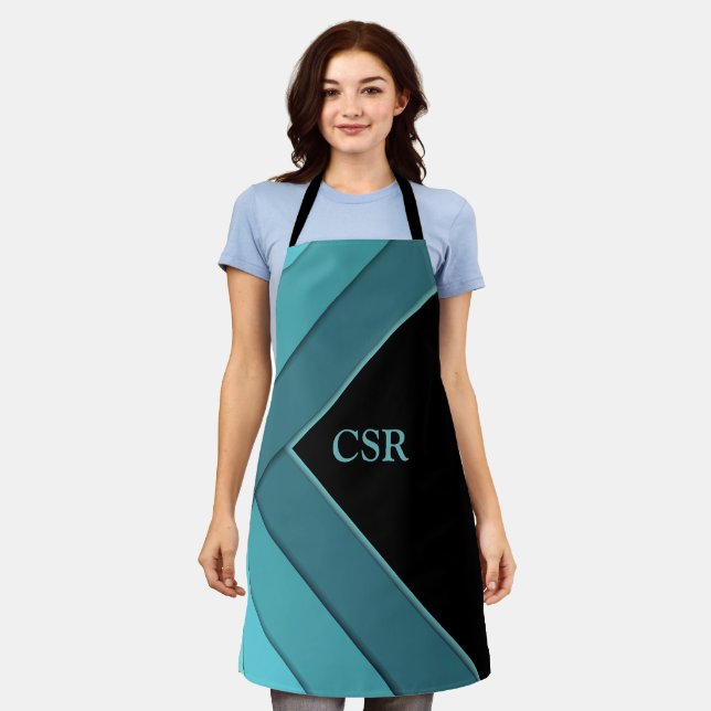 Personalized Teal and Black Apron (Worn)