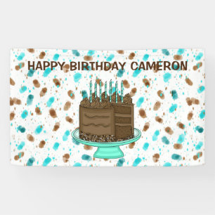 Personalized Teal and Brown Dots Happy Birthday   Banner