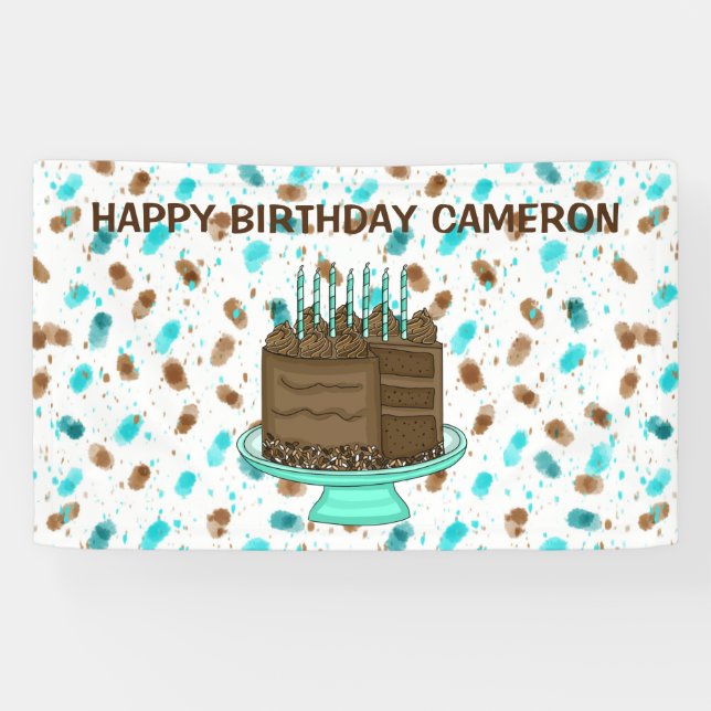 Personalized Teal and Brown Dots Happy Birthday   Banner (Horizontal)