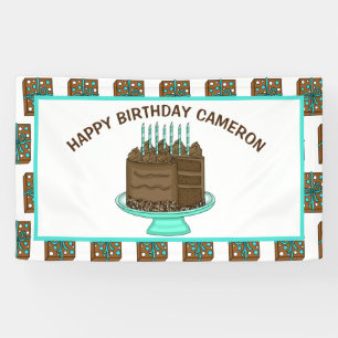Personalized Teal and Brown Happy Birthday   Banner