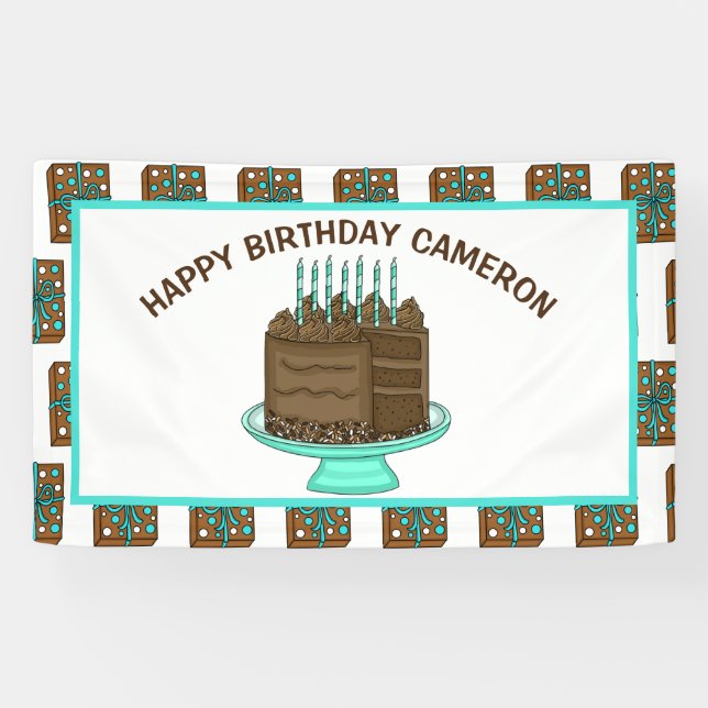 Personalized Teal and Brown Happy Birthday   Banner (Horizontal)