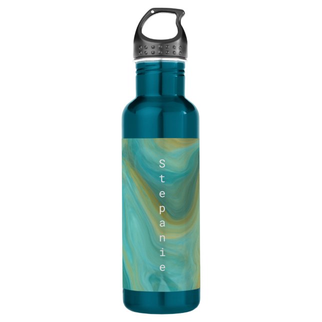 Personalized Teal and Brown Swirls Marble Art    710 Ml Water Bottle (Front)