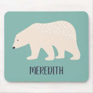 Personalized Teal and Cream Polar Bear Mouse Pad